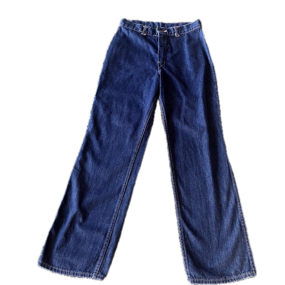 Vintage 70s Tour de France High Waisted Wide Leg Jeans Indigo Denim 27 Waist